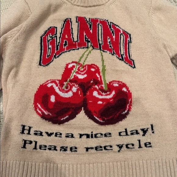 Ganni Camel Graphic Cherry Sweater